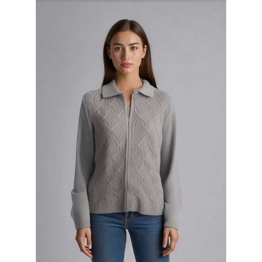 Alfred Dunner Women's Full Zipper Collard Cardigan Knit Size Small Gray Corpcore